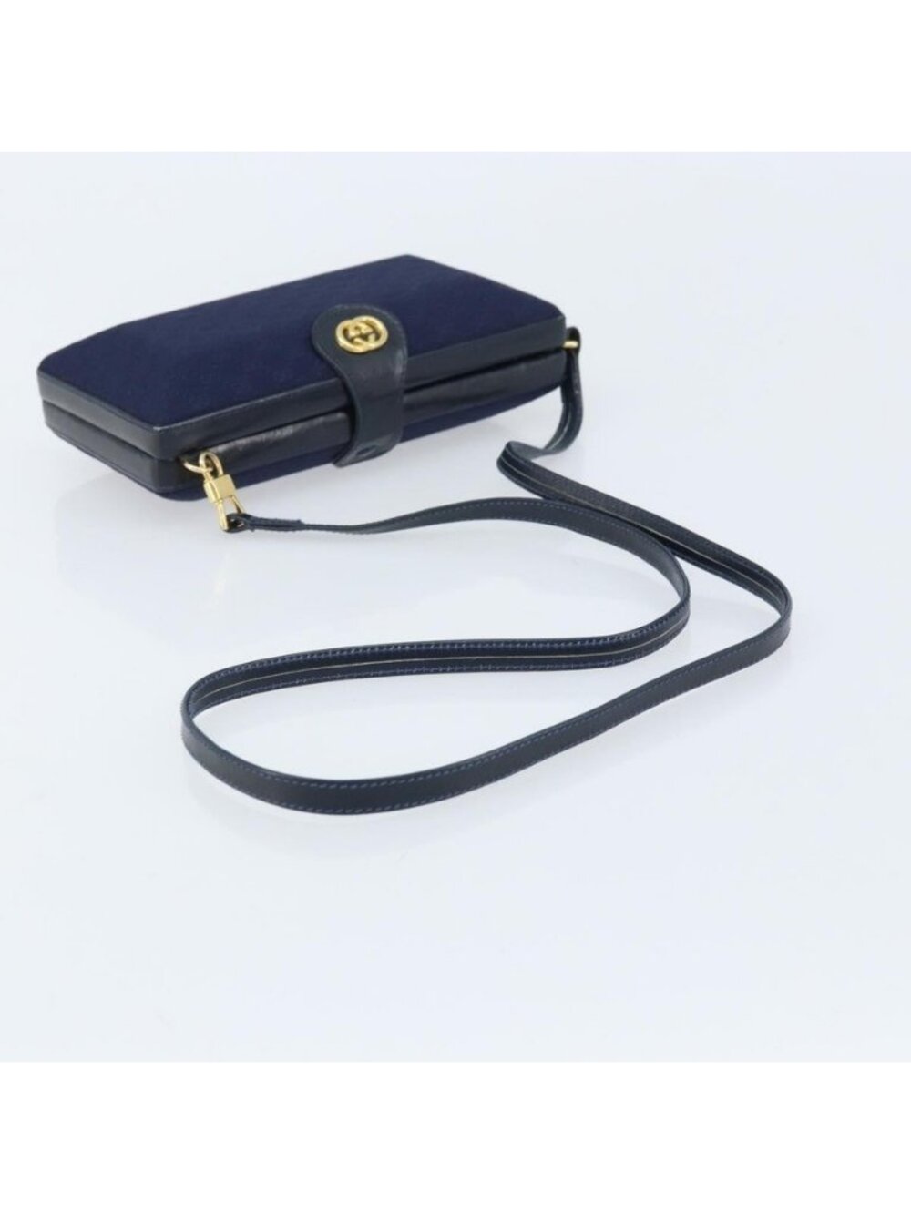 Authentic GUCCI Micro GG Supreme Shoulder Bag Navy Gold - Picture 14 of 16
